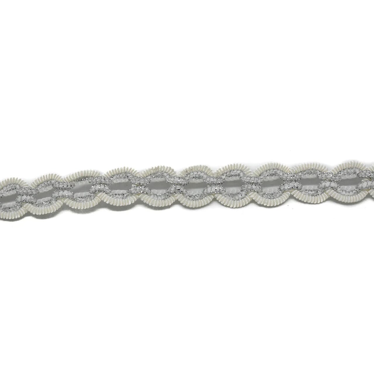 White Metallic Silver Gimp Trim with Circular Ridges Embellishment 0.50 inch Width